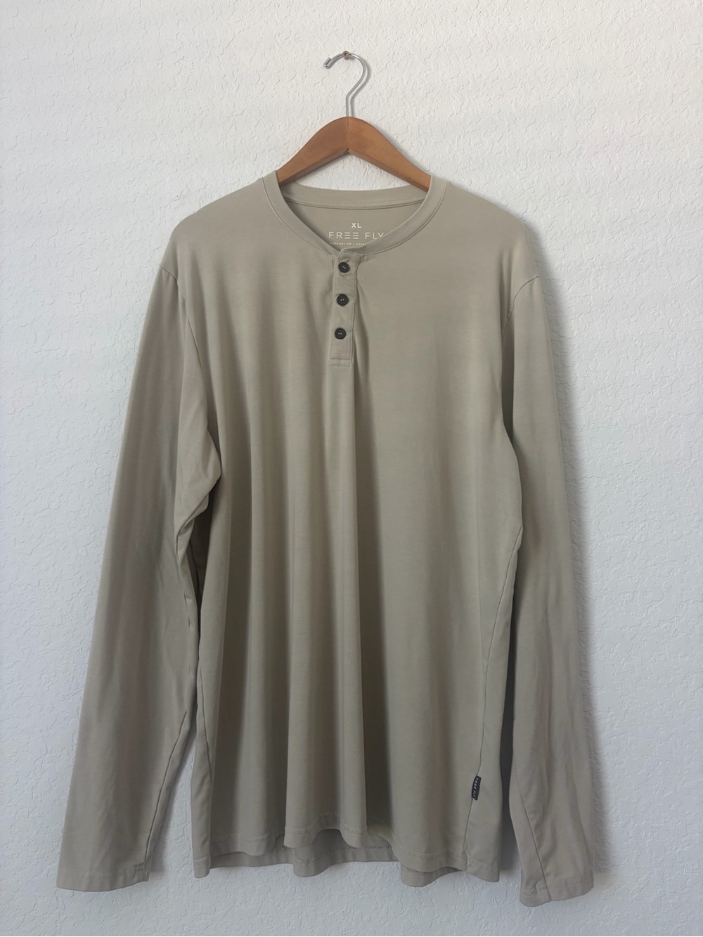 Free Fly Men’s Long Sleeve Henley Shirt in Light Khaki